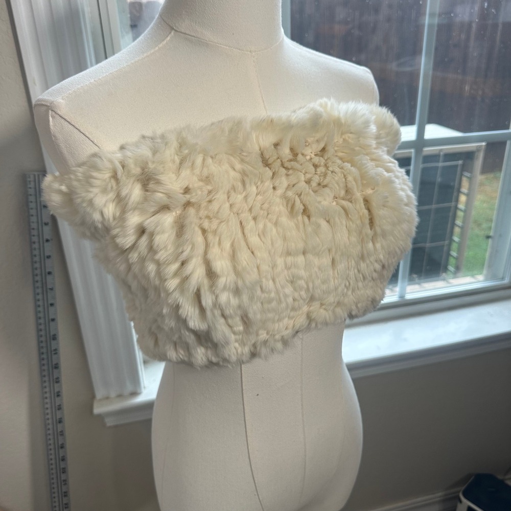 Arezi Cream Ivory Genuine Rabbit Fur Tube Top Bandeau or neckwarmer